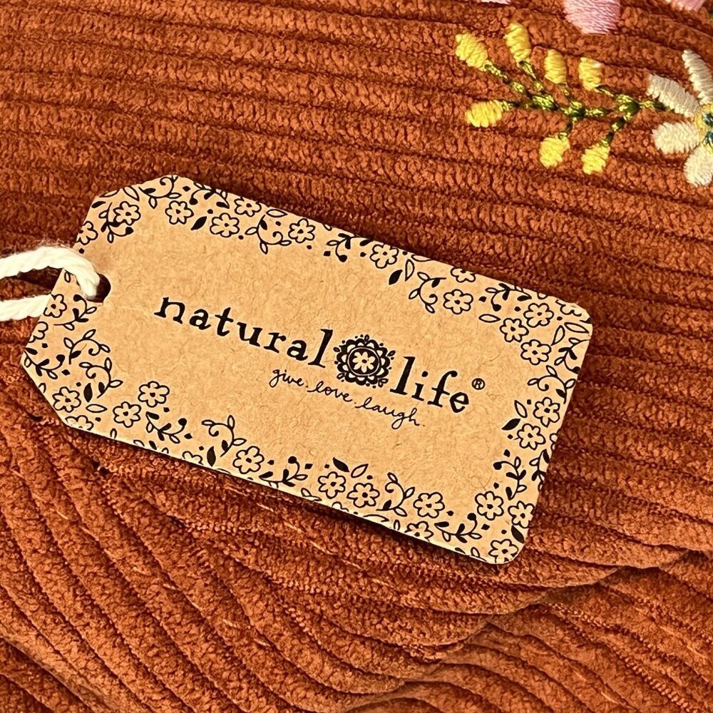 Natural Life Hat Brown Corduroy Floral Embroidered Adjustable One Size NWT - Picture 3 of 9